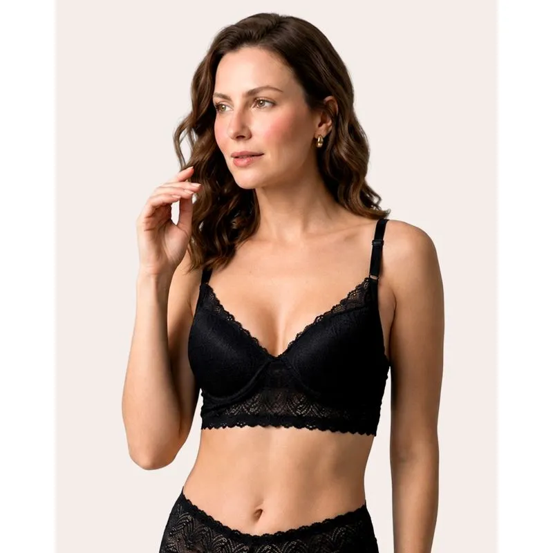 Sutiã Feminino Alongado com Bojo e Renda Preto 36