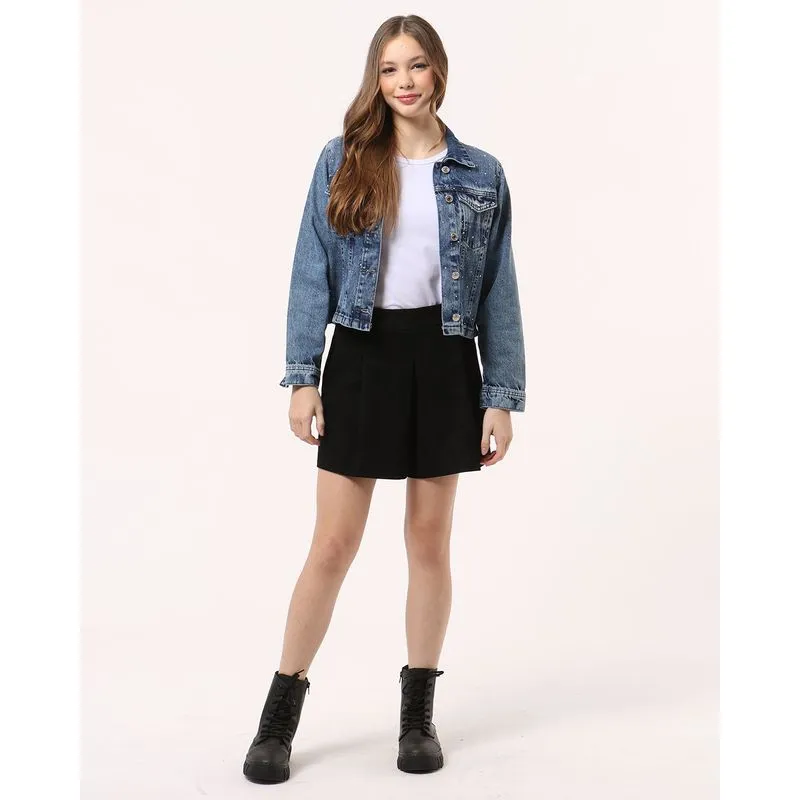 Short Juvenil com Pegas Cotelê Preto 14