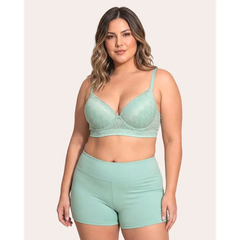 Sutiã Plus Size Feminino com Bojo e Renda Verde 34