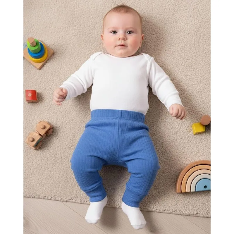 Calça Bebê Culote Vira Pé Canelada Azul G