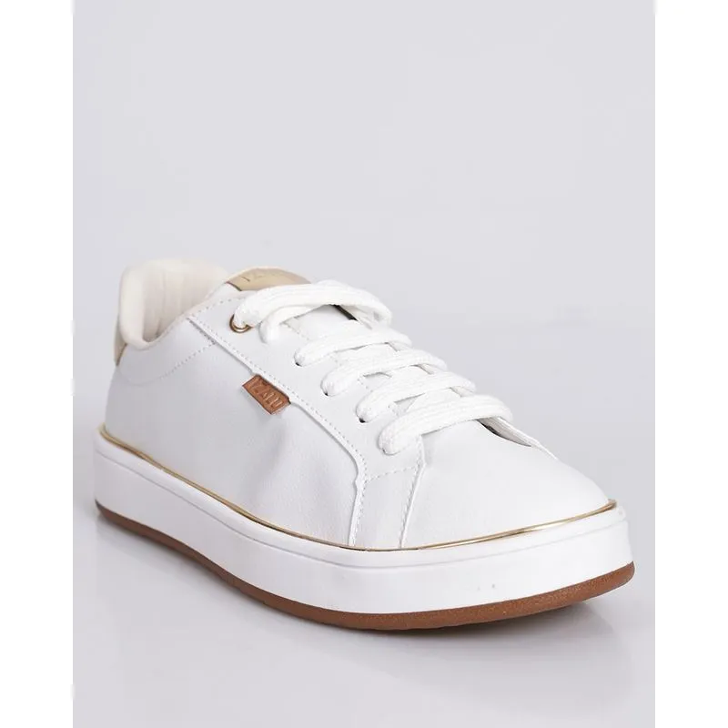 Tênis Feminino Izalu Casual com Recortes Dourados Branco 39
