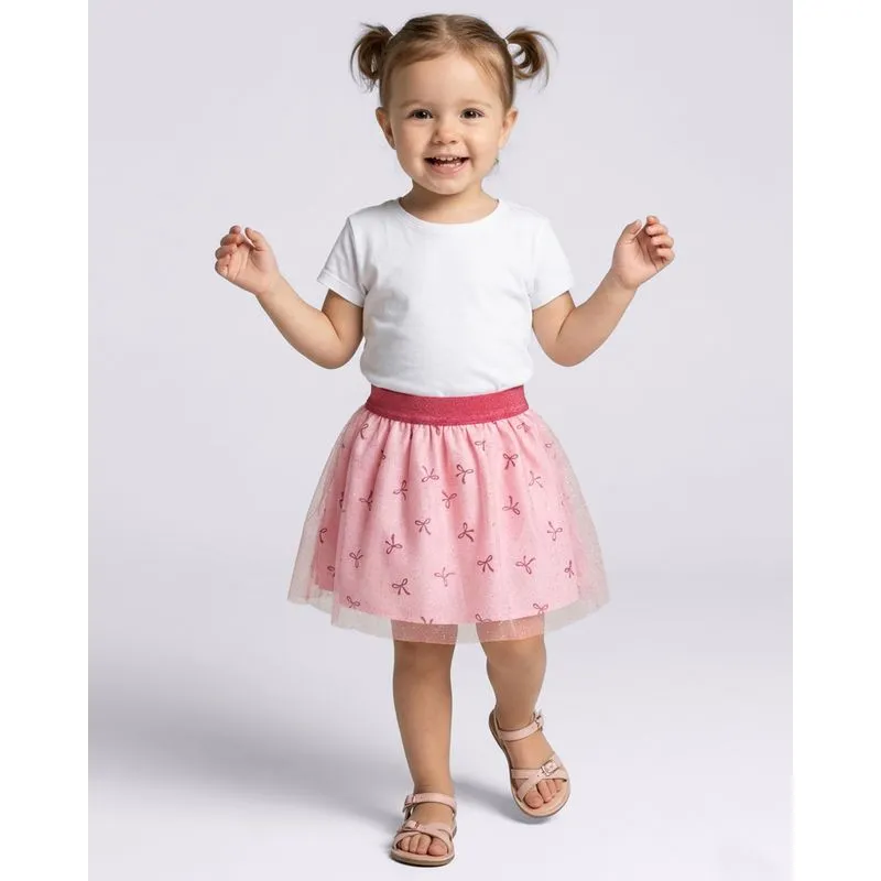 Saia Bebê Curta Tule com Glitter Rosa 2