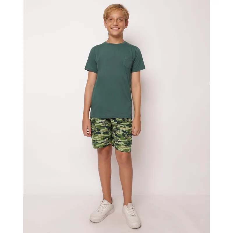 Bermuda Juvenil Reta Estampada Camuflada Verde Escuro 12