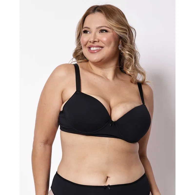 Sutiã Plus Size Feminino com Bojo e Textura Preto 52
