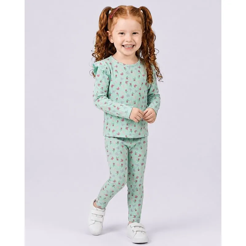 Conjunto Bebê Canelado Estampa Borboletas Verde 3