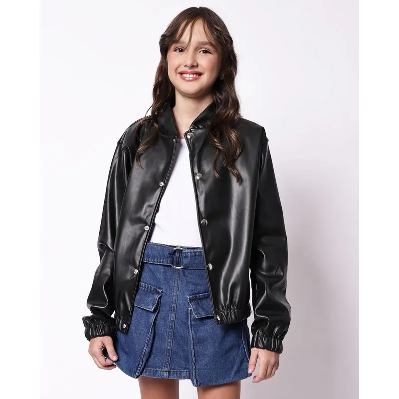 Jaqueta Juvenil PU Oversized Preto 18