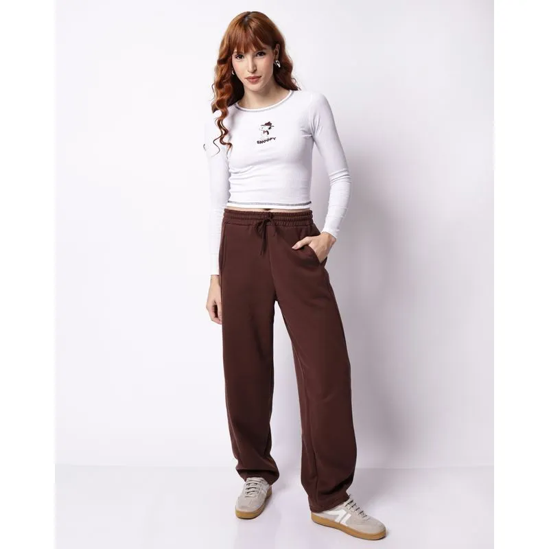 Calça Moletom Feminina Reta com Bolsos Recortes Marrom M