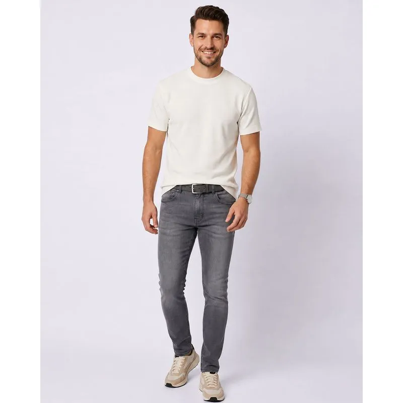 Calça Jeans Masculina Slim Pespontada com Bolsos Cinza 54