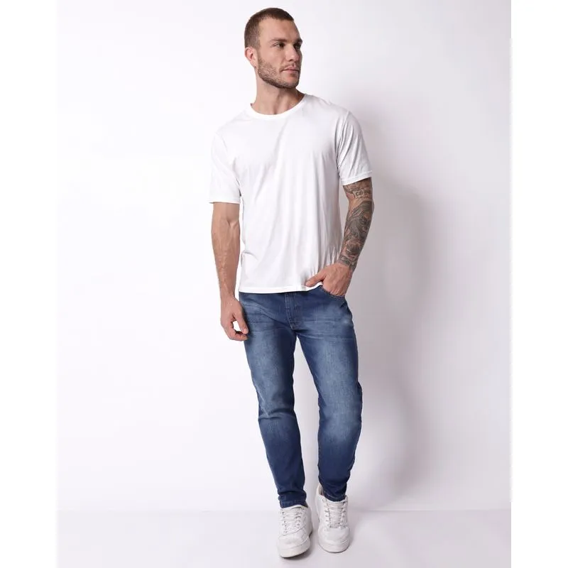 Calça Jeans Masculina Slim Estonada com Bolsos Azul 36