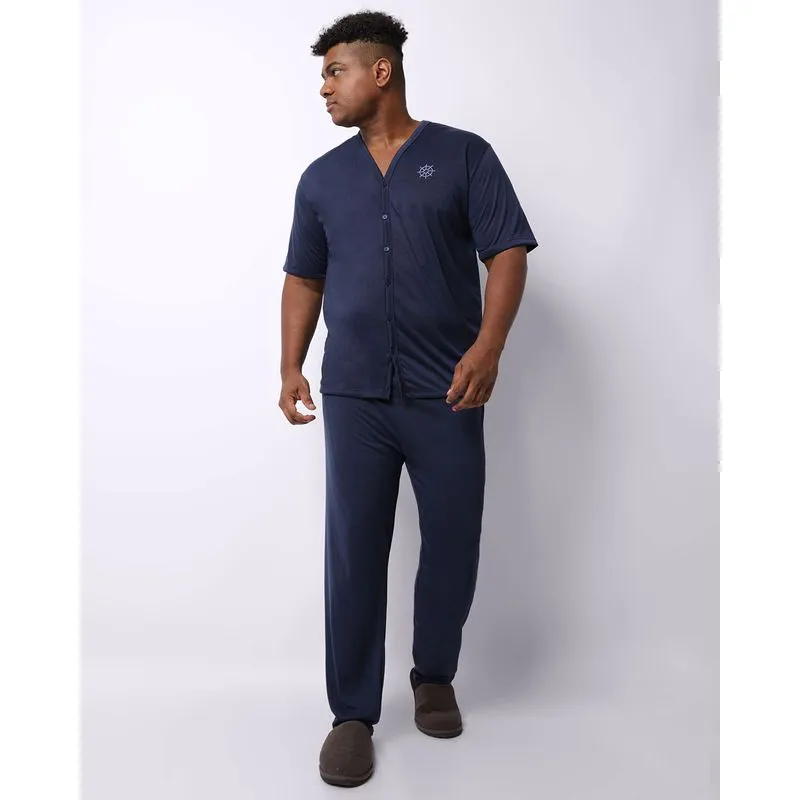 Pijama Plus Size Masculino Longo com Botões Marinho G2