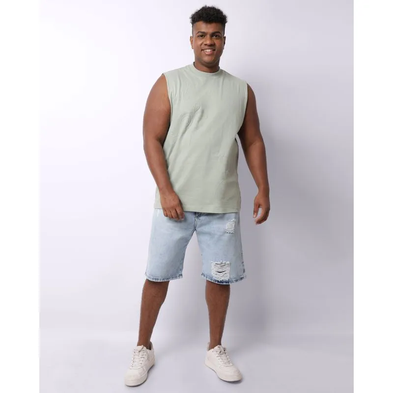 Bermuda Jeans Plus Size Masculina Reta Destroyed com Bolsos Azul Claro 36