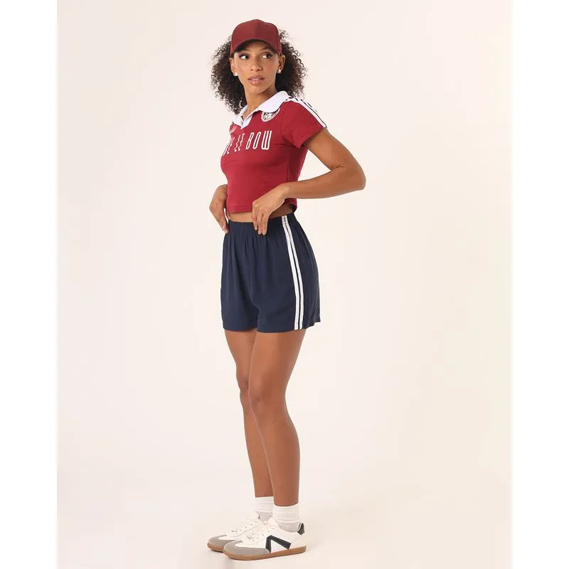Short Feminino com Listras Lateral Azul GG