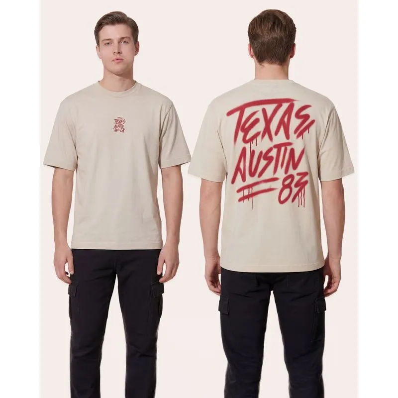 Camiseta Masculina Estampa Frente e Costas Texas Austin Bege GG