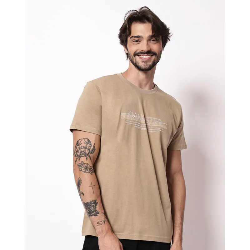 Camiseta Masculina Algodão Estampa Gangster Bege G