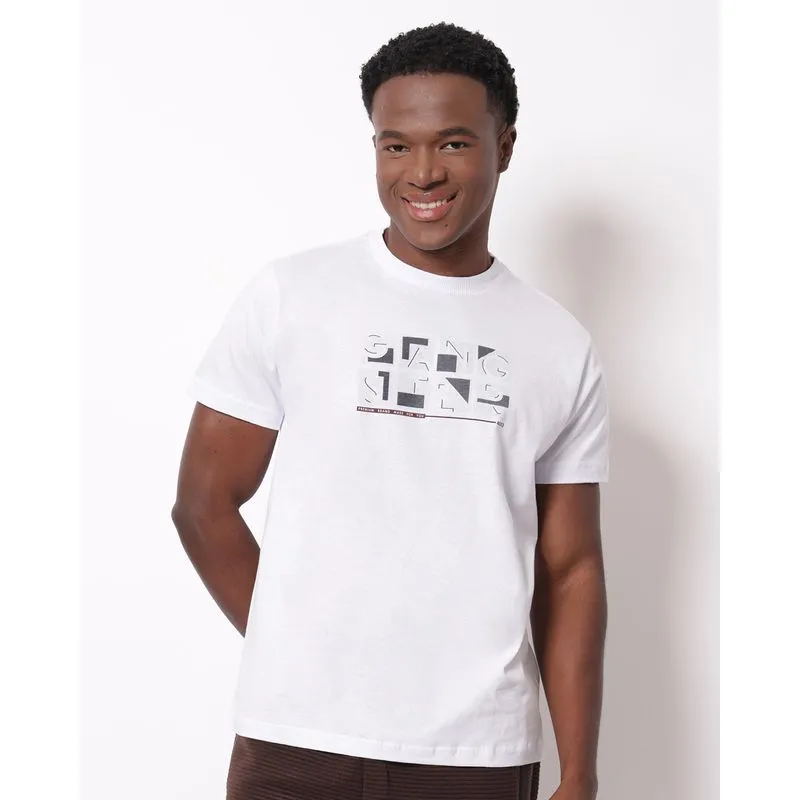 Camiseta Masculina Gangster Algodão com Estampa Branca M