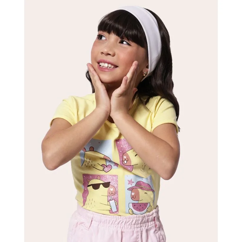 Camiseta Infantil Estampa Capivaras Amarela 10