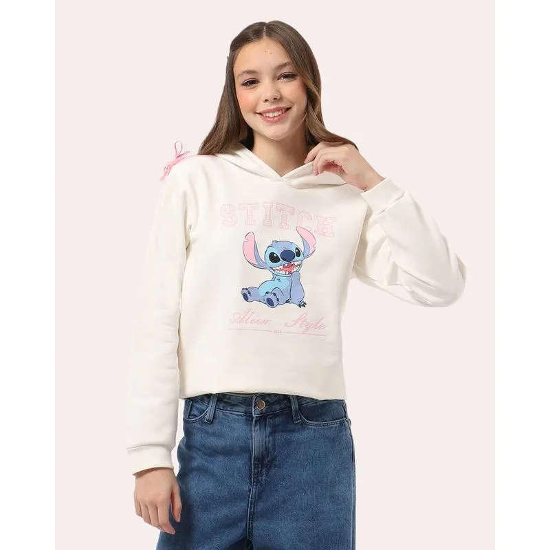 Blusão Moletom Juvenil com Capuz Disney Stitch Off White 18