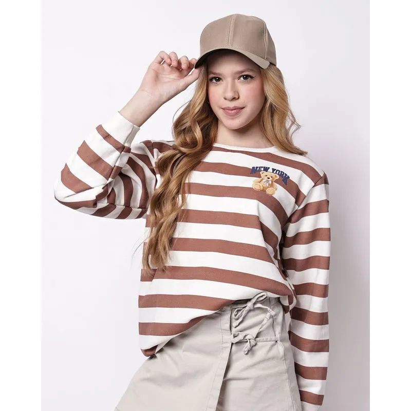 Blusão Moletom Juvenil Listrado NY Urso Off White 10
