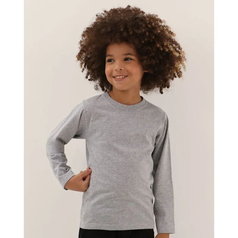 Camiseta Infantil Básica Manga Longa Cinza Claro 4