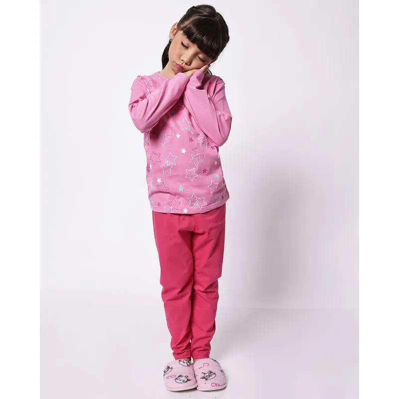 Pijama Longo Infantil Estampa Estrelas Rosa 4