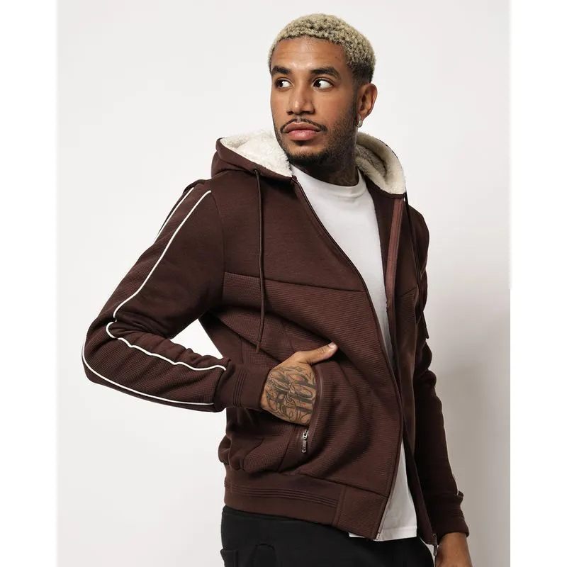 Jaqueta Moletom Masculino Recortes com Capuz Marrom G