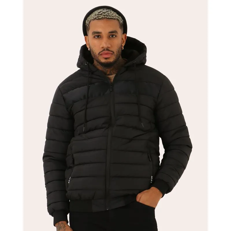 Jaqueta Masculina Bobojaco Puffer com Capuz Peluciado Preto G