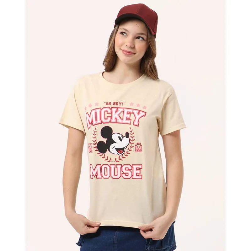 Camiseta Juvenil Oversized Algodão Disney Mickey Bege 12