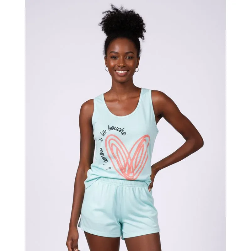 Pijama Feminino Curto Regata com Estampa Frontal Verde M