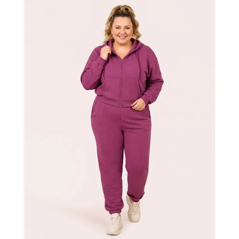 Calça Moletom Fitness Plus Size Feminina Fitter Jogger Rosa G3