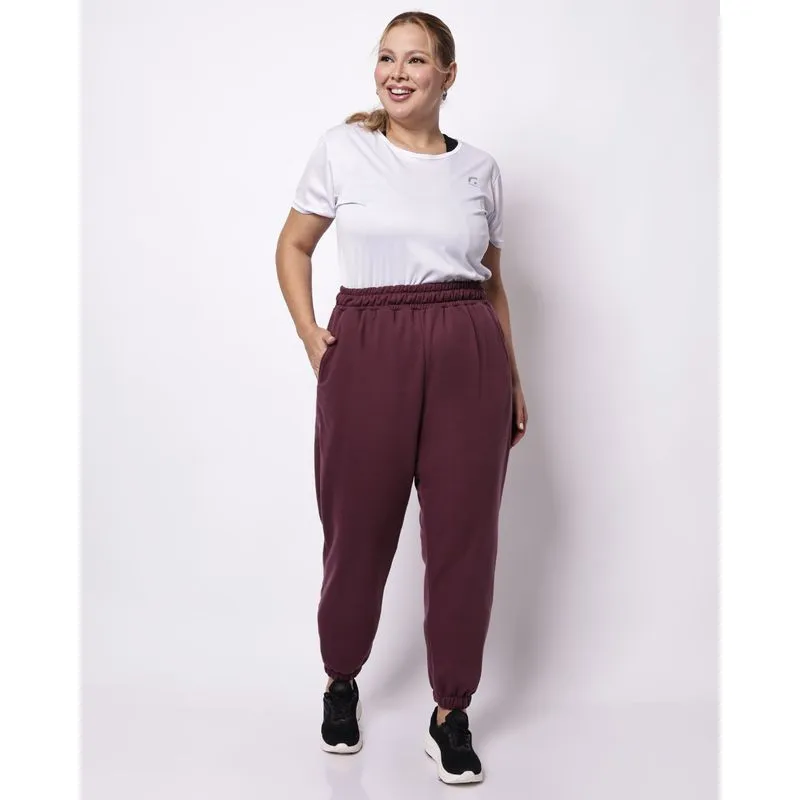 Calça Moletom Fitness Plus Size Feminina Vinho G2