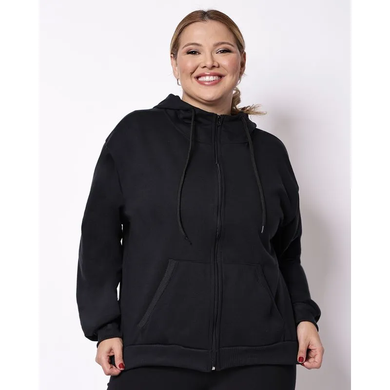 Jaqueta Moletom Fitness Plus Size Feminina Fitter Preto G2