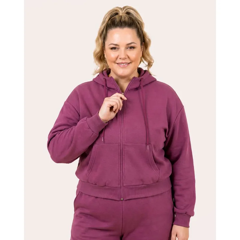 Jaqueta Moletom Plus Size Fitness Feminina com Capuz Roxo G2