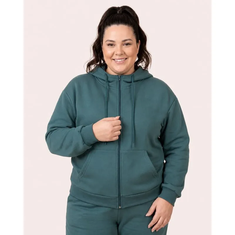 Jaqueta Moletom Plus Size Fitness Feminina com Capuz Verde G2