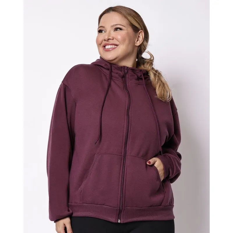 Jaqueta Moletom Fitness Plus Size Feminina Fitter Vinho G1