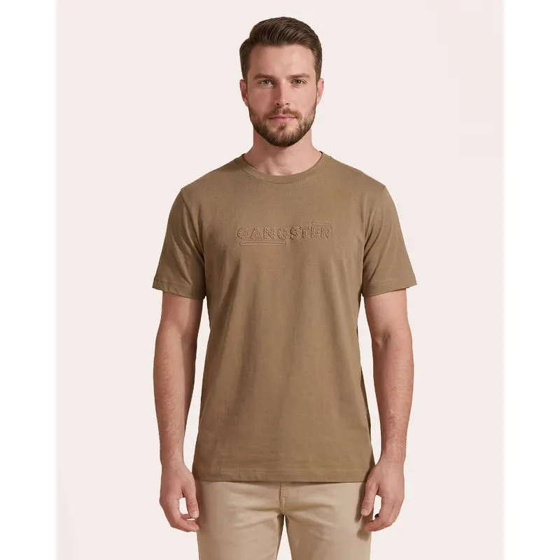 Camiseta Masculina Gangster Algodão Alto Relevo Bege Escuro M