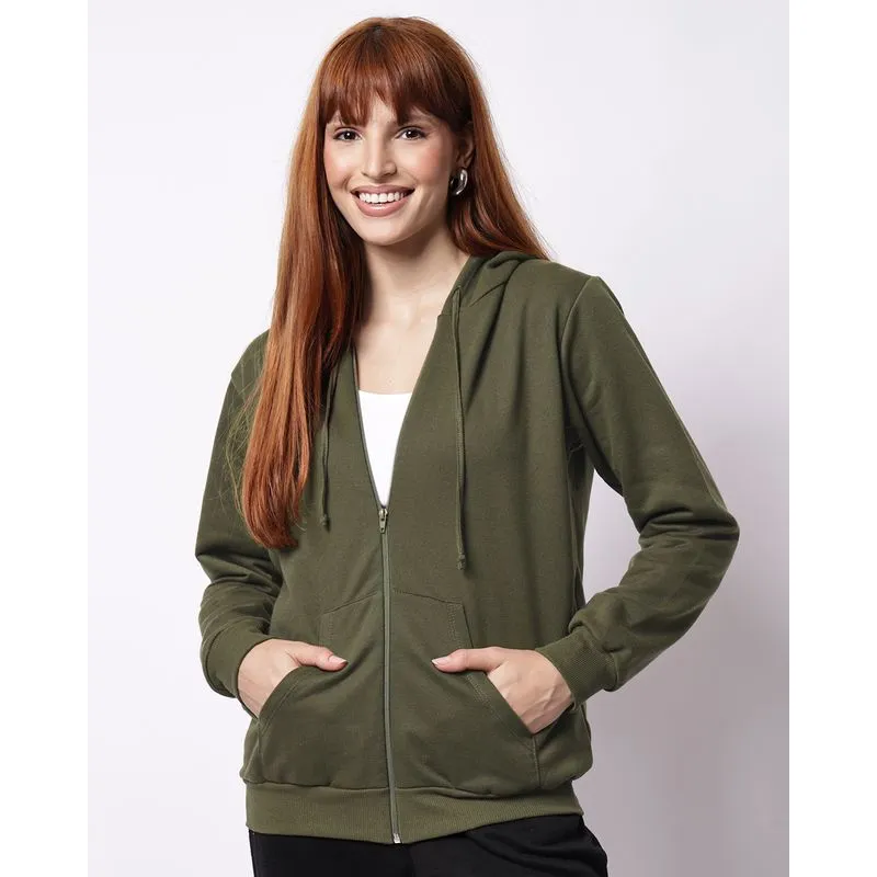 Jaqueta Moletom Feminina Básica com Capuz Verde M