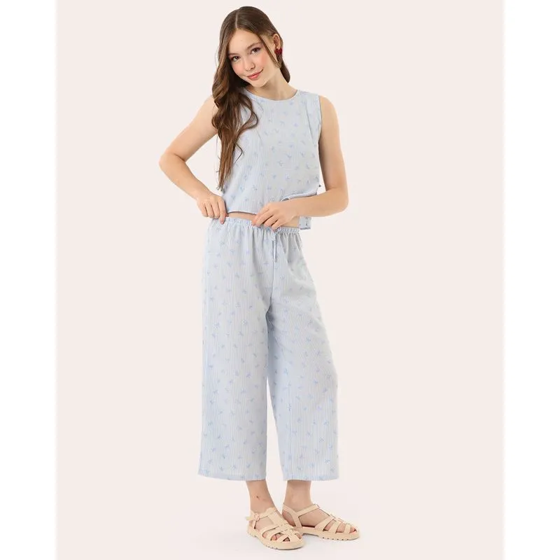 Calça Juvenil Berry & Co. Listrada Estampa Lacinhos Azul 10