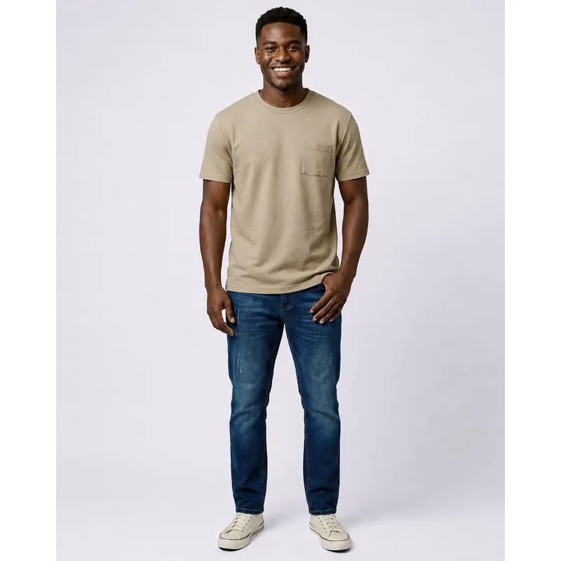 Calça Jeans Masculino Slim com Bolsos Puídos Azul 54
