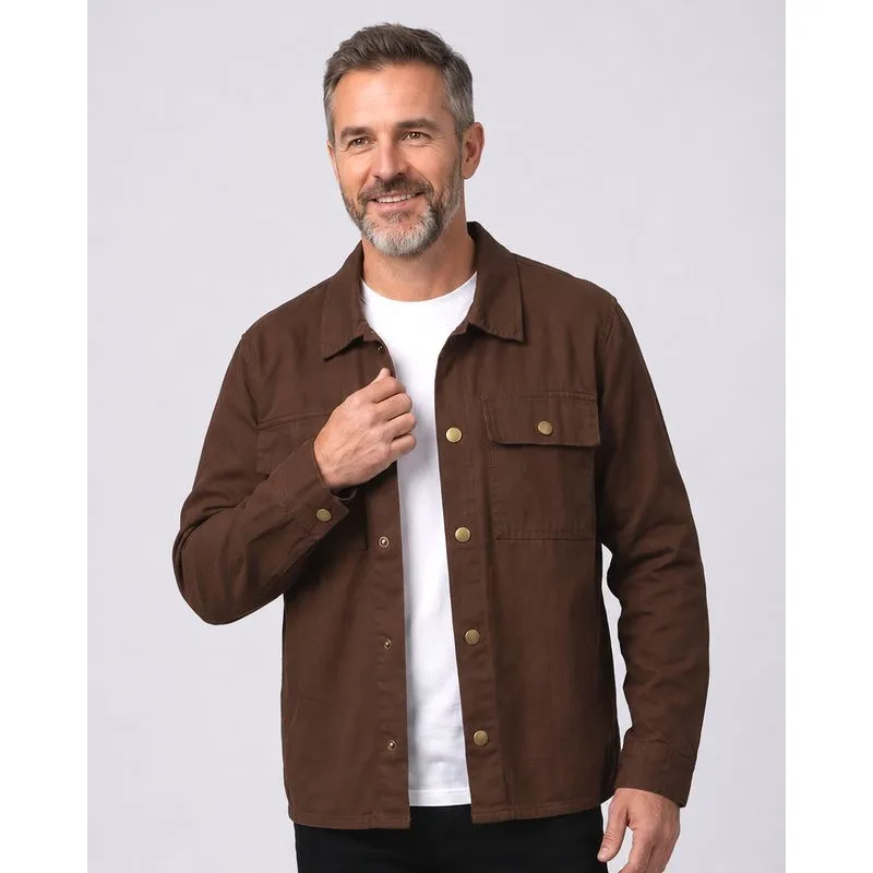 Camisa Sarja Masculina Algodão Manga Longa Marrom G