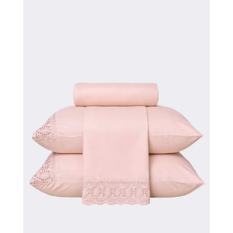 Jogo de Cama King Olinda 4 Peças com Renda Rosa UN