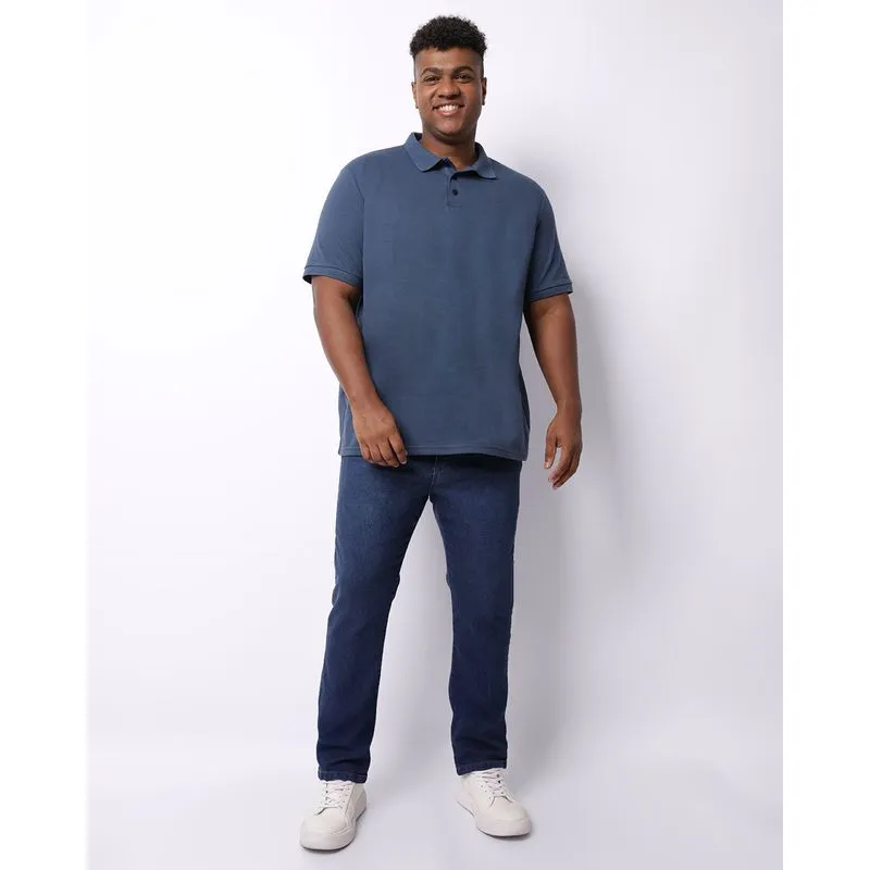 Calça Jeans Plus Size Masculina Slim com Bolsos Azul 44
