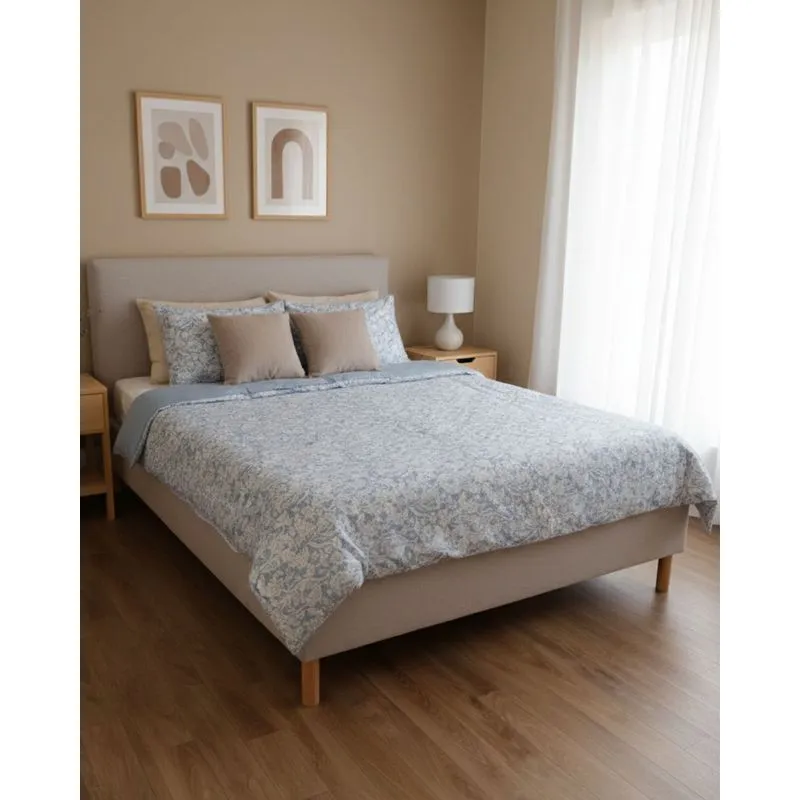 Edredom Casal Andreza Dupla Face Estampado Floral Azul UN