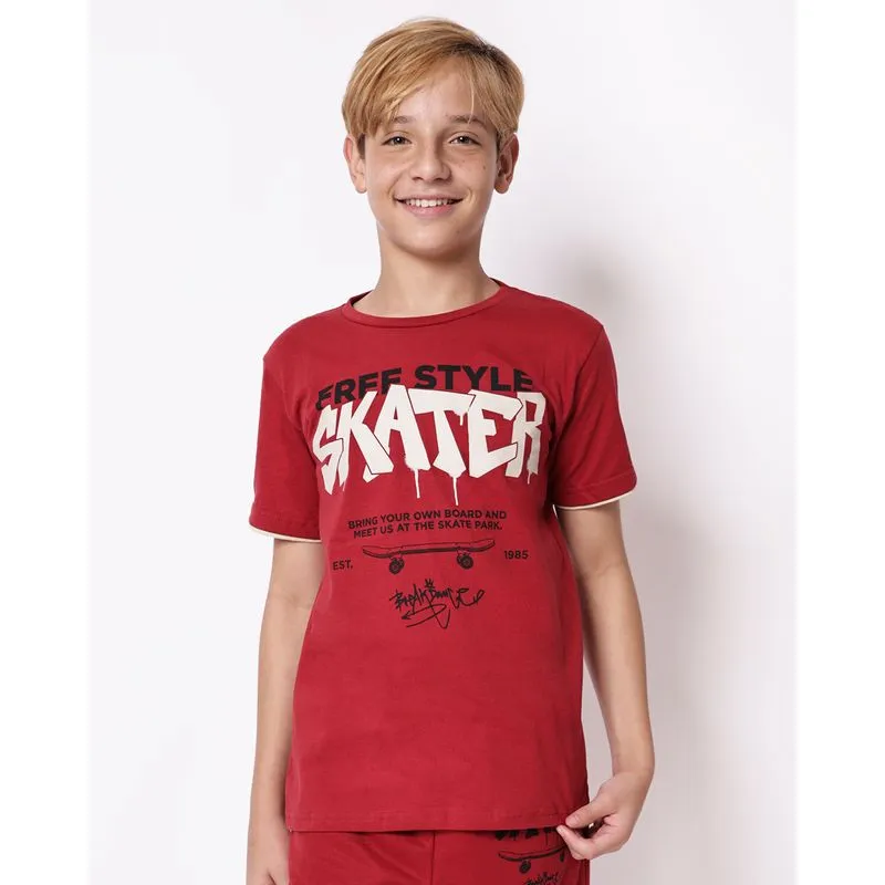 Camiseta Juvenil Algodão Estampa Free Style Manga Curta Vermelha 10