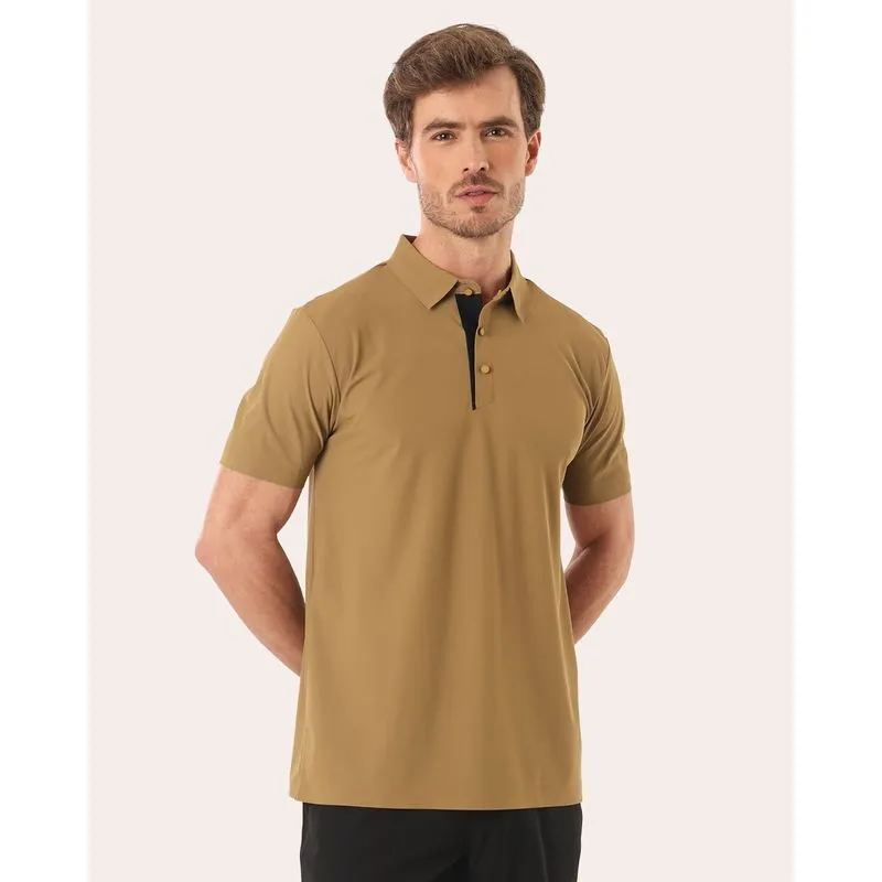 Camisa Polo Masculina Poliamida Manga Curta Bege Escura XGG