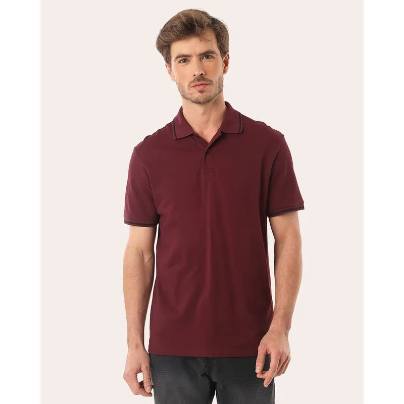 Camisa Polo Masculina Algodão Peruano Manga Curta Vinho P
