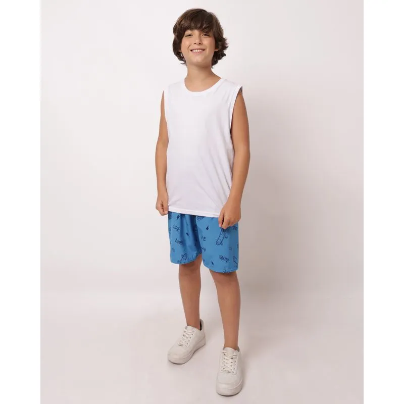 Bermuda Juvenil Reta Microfibra Estampada Skate Azul 14