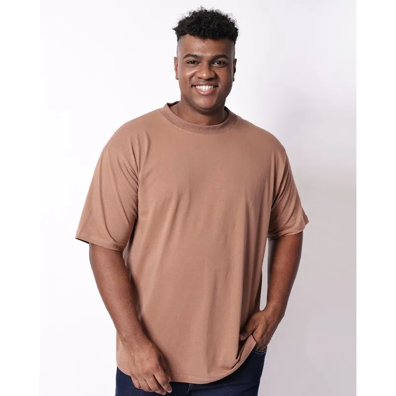 Camiseta Plus Size Masculina Lisa Marrom Claro G4