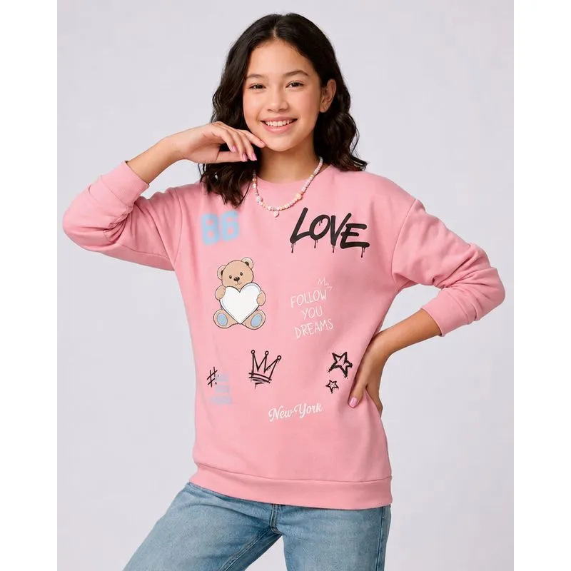 Blusão Moletom Juvenil com Estampa Urso Rosa 6