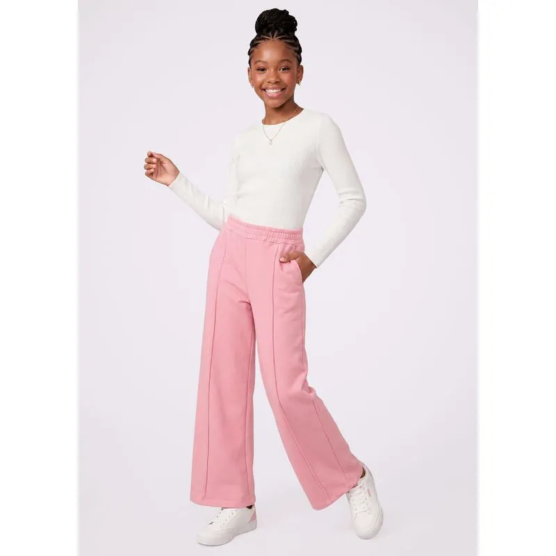 Calça Moletom Juvenil Wide Leg Rosa 16