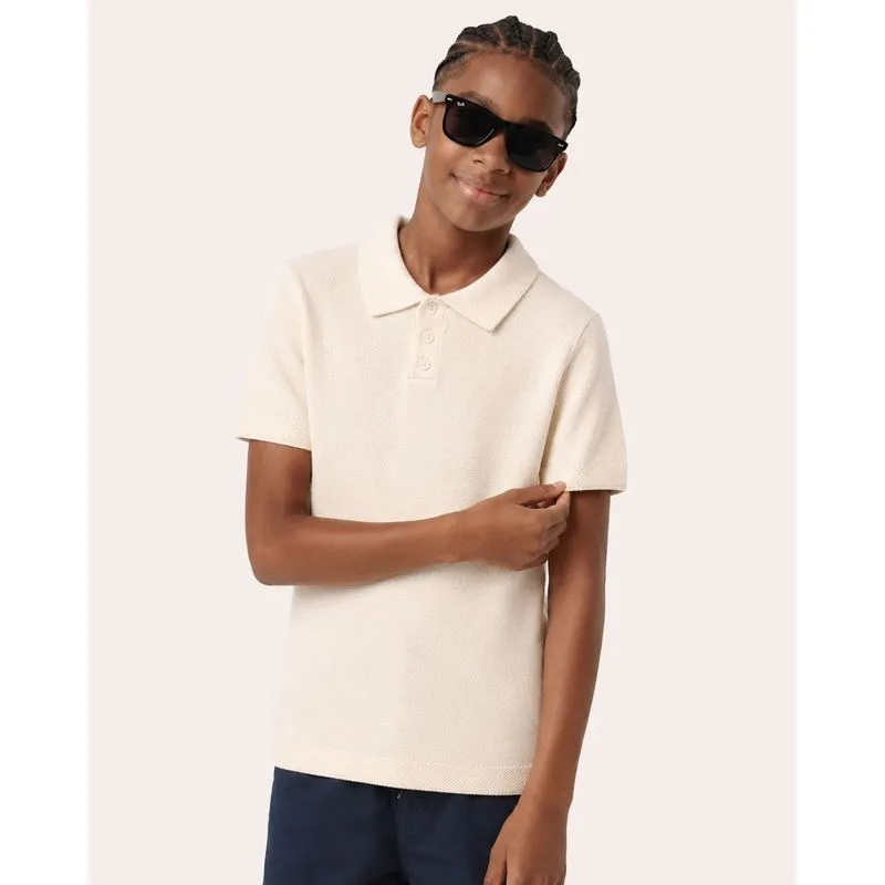 Camisa Polo Juvenil Tricô Viscose Manga Curta Off White 10
